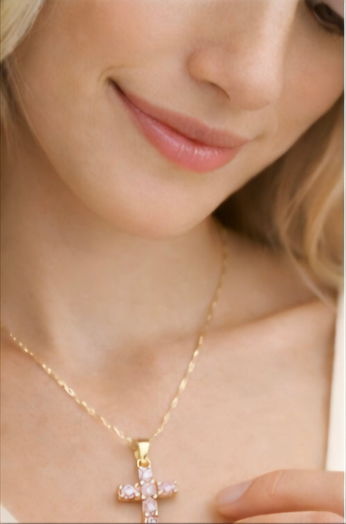 Faith Cross Necklace – Pink Crystal