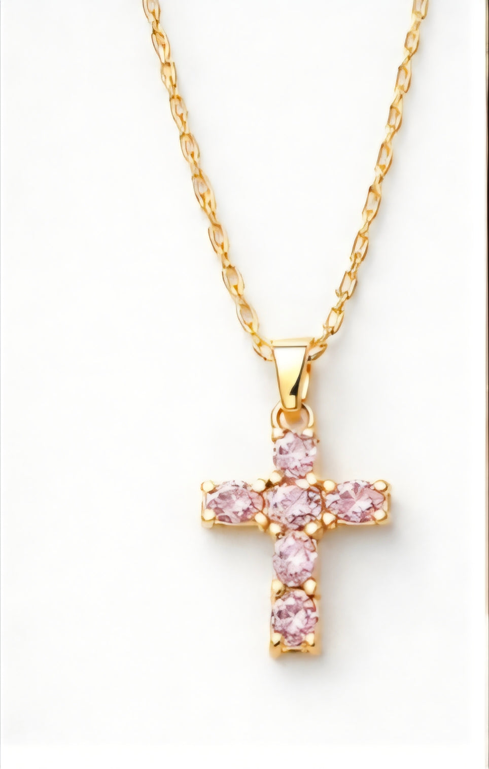 Faith Cross Necklace – Pink Crystal