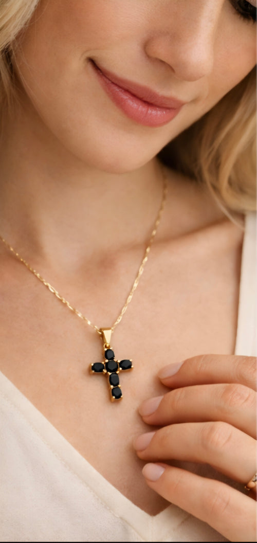Faith Cross Necklace – Black Crystal