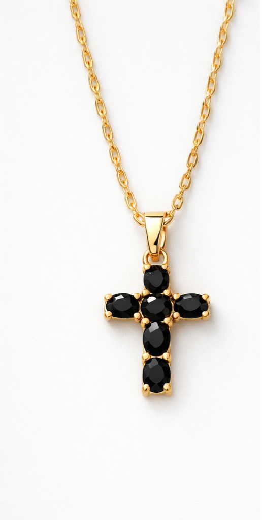 Faith Cross Necklace – Black Crystal